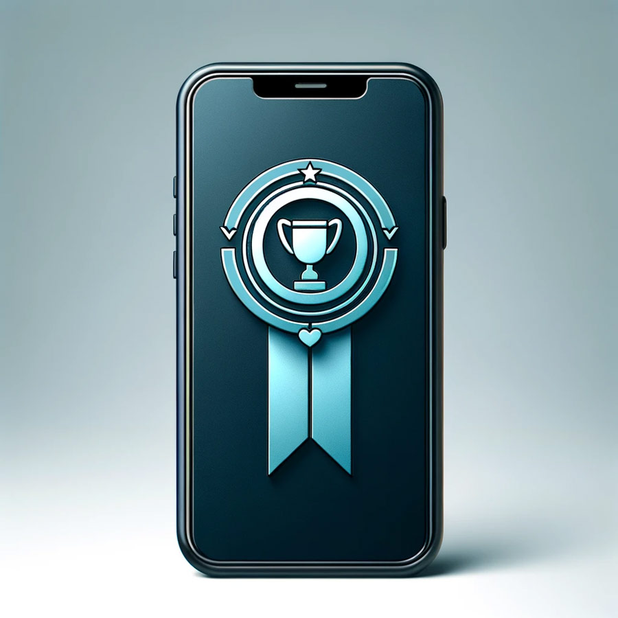 Smartphone with award icon on the screen.