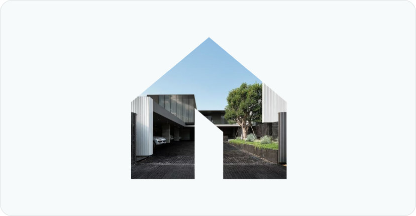 brand-identity-visual-system-img-5 | HIFI Agency | Financial Marketing Agency Abstract house icon with a modern building and driveway visible inside the roof outline, suggesting architecture or home design.