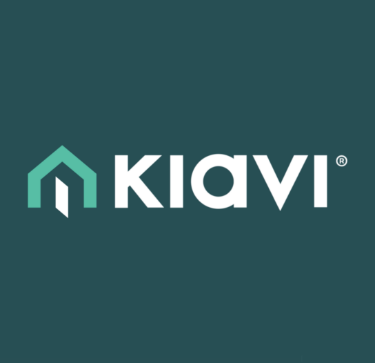 Kiwi logo: teal house icon beside bold white 'Kiwi' on dark teal background.