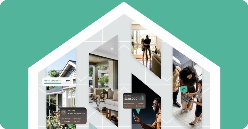 motion-market-expression-img-4 | HIFI Agency | Financial Marketing Agency Illustrated house outline with interior photos and progress bubbles, representing a home renovation project.