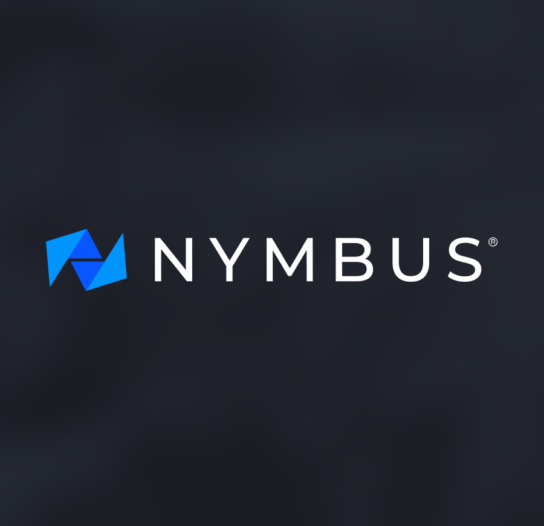 NYMBUS logo with a blue geometric mark on a dark diagonal-gradient background (brand header)